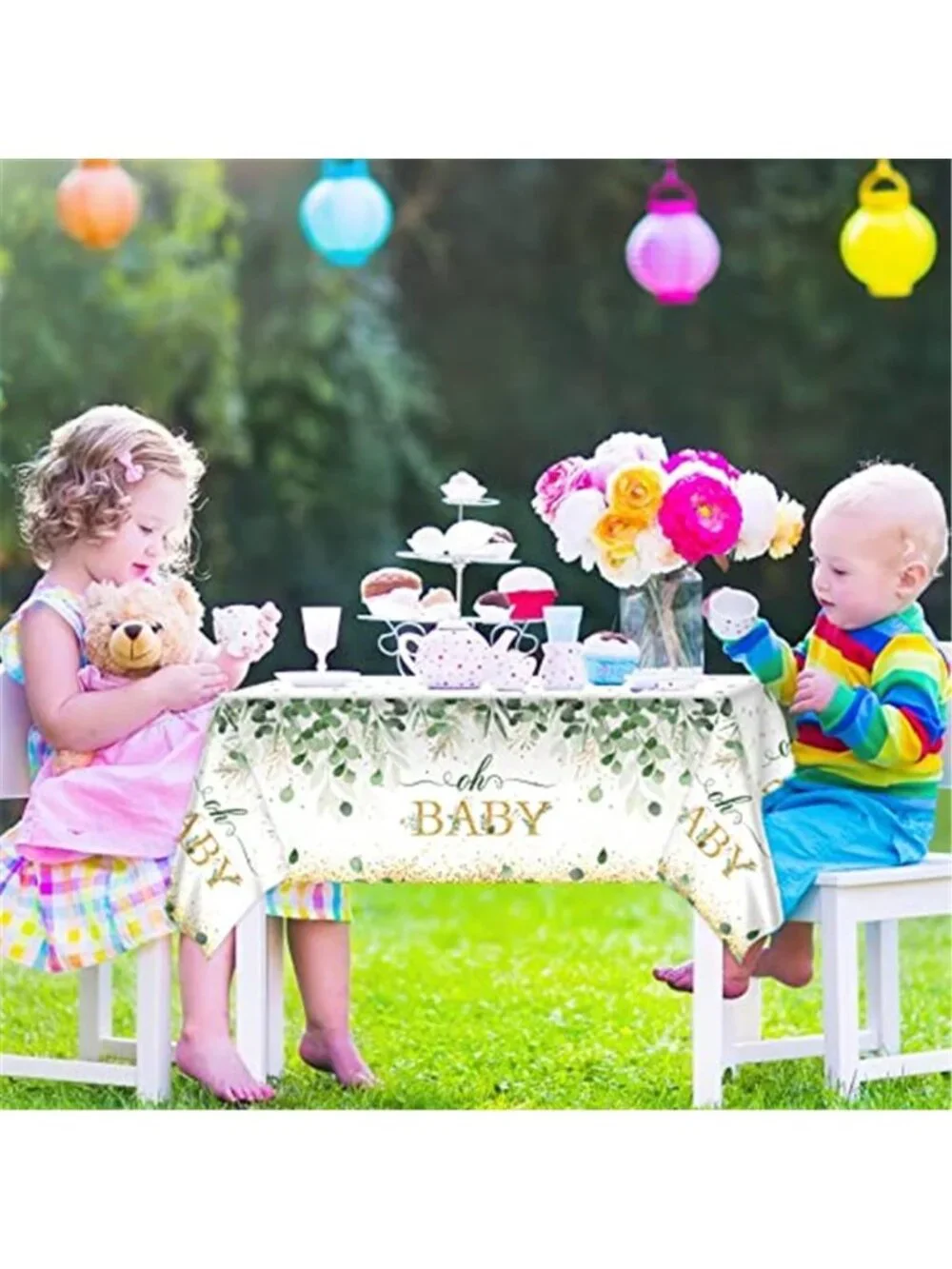 Sage Green Baby Shower Tablecloth Eucalyptus Disposable Party Table Cover